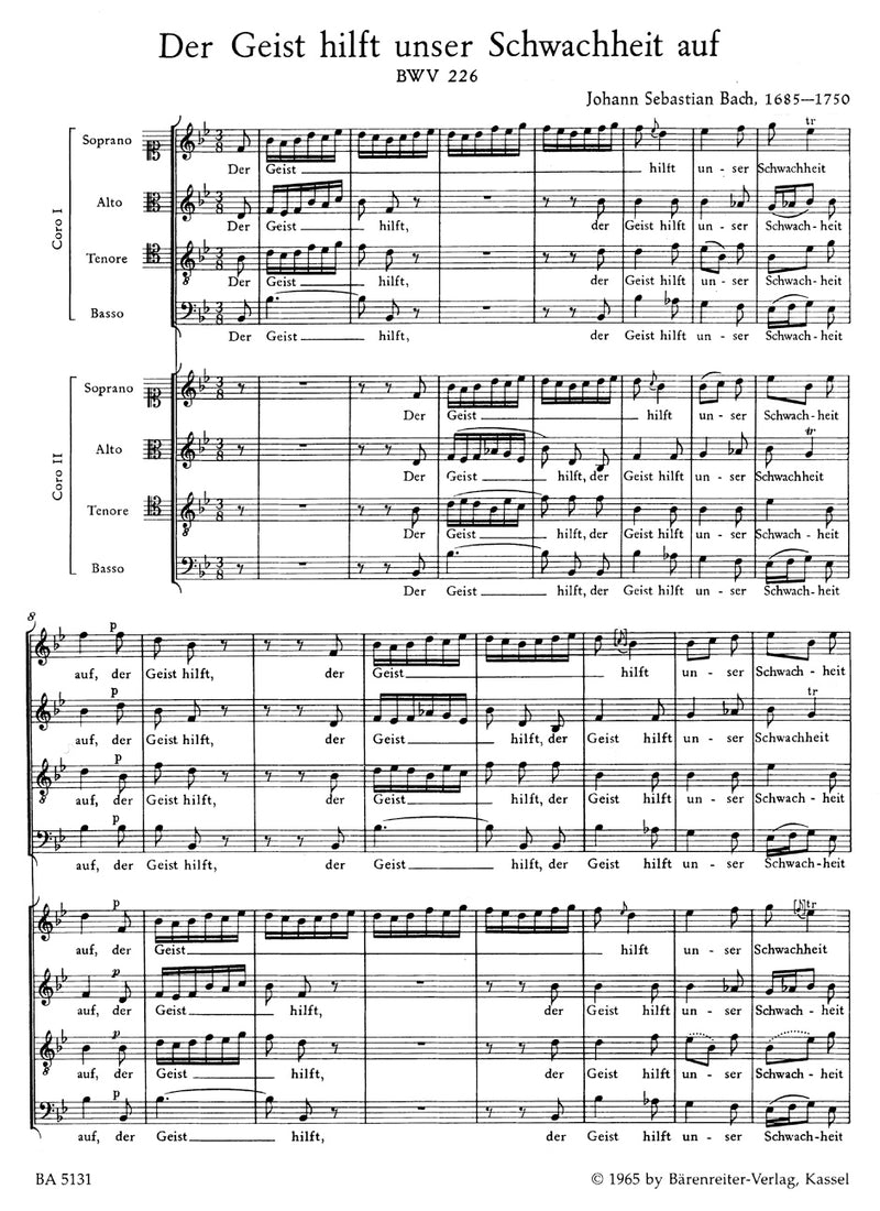 Der Geist hilft unser Schwachheit auf, BWV 226 [合唱楽譜]