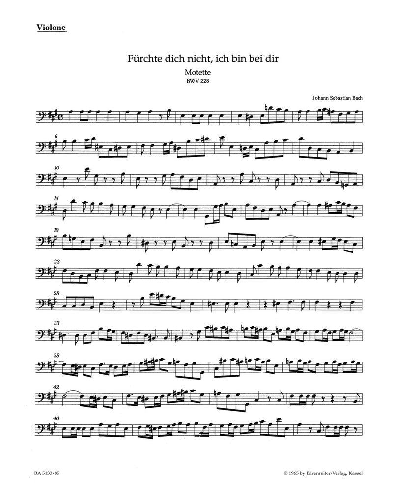 Fürchte dich nicht, ich bin bei dir, BWV 228 [violone/double bass part]