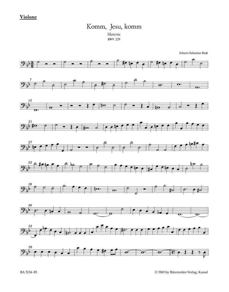 Komm, Jesu, komm, BWV 229 [violone/double bass part]