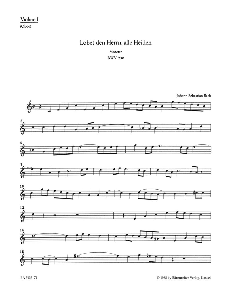 Lobet den Herrn, alle Heiden, BWV 230 [violin 1/oboe part]