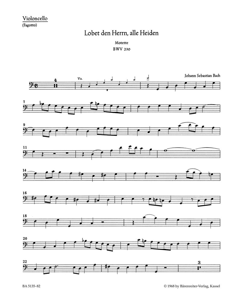 Lobet den Herrn, BWV 230 [Cello/bassoon part]