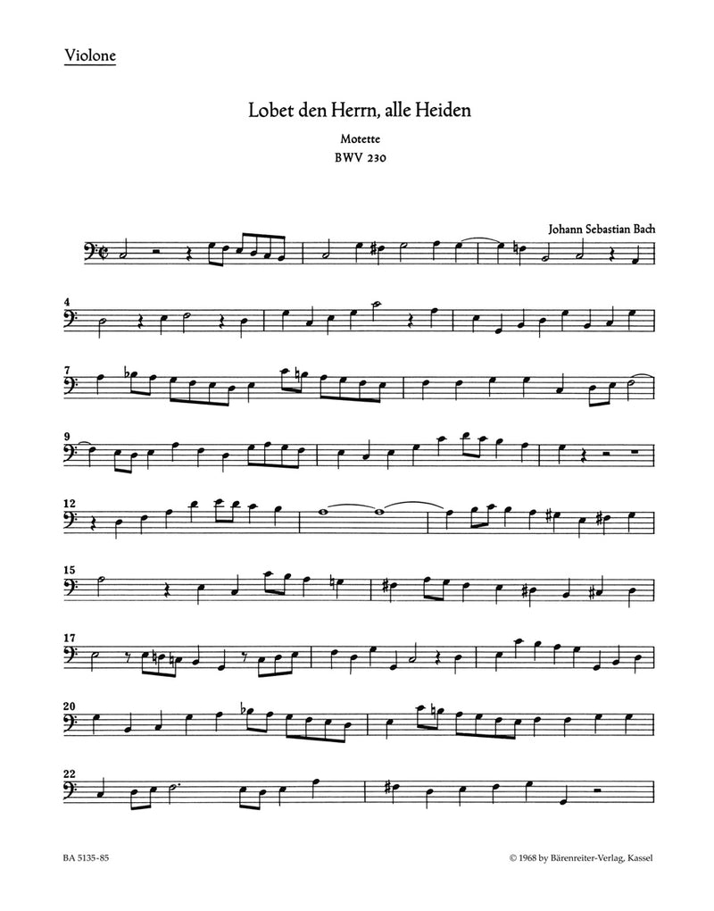 Lobet den Herrn, alle Heiden, BWV 230 [violone/double bass part]