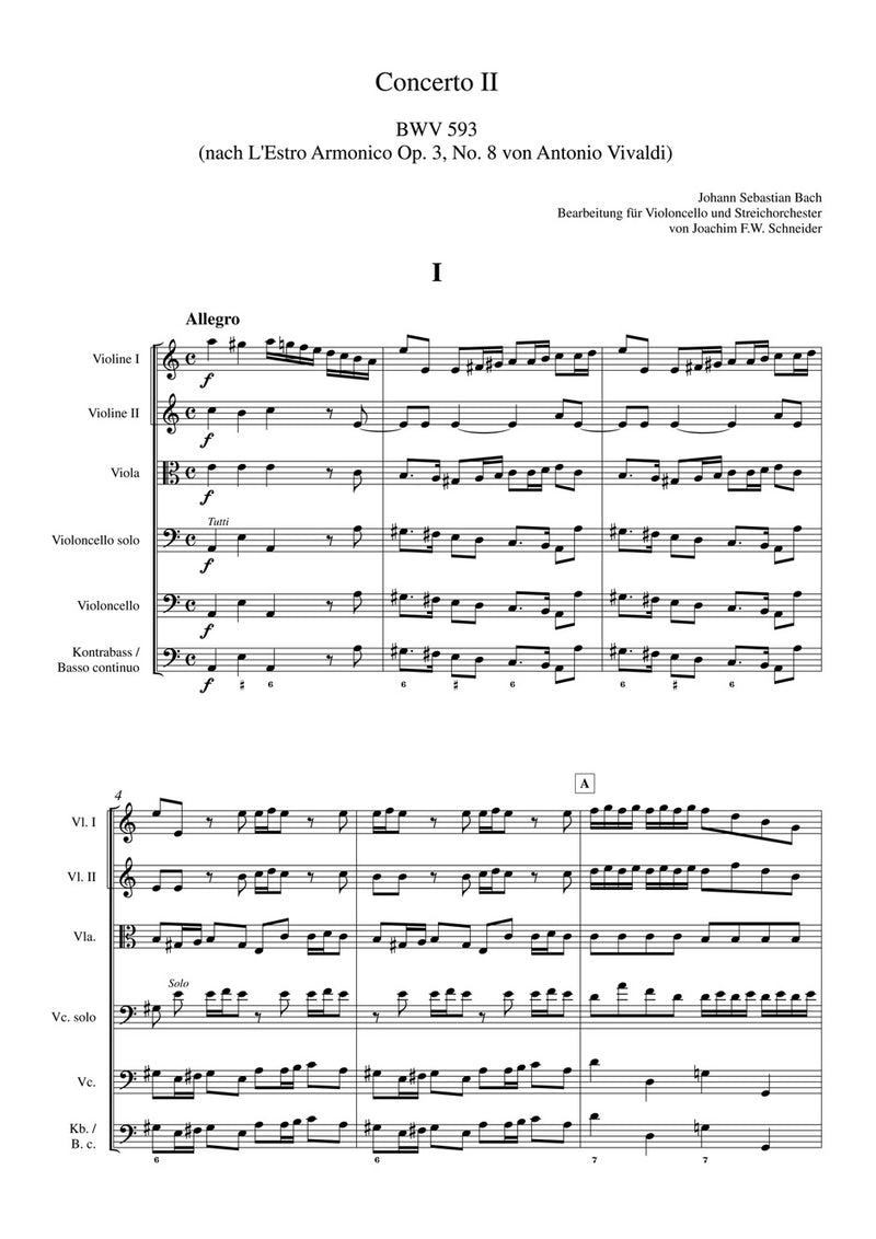 Concerto for Violoncello, Strings and Basso continuo A minor (after BWV 593) [score]