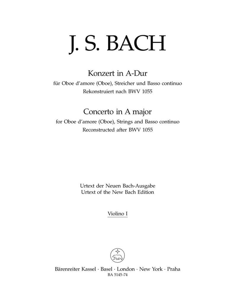 Concerto for oboe d'amore in A major (after BWV 1055) [violin 1 part]