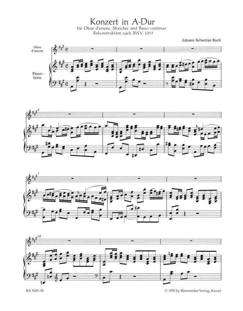 Concerto for oboe d'amore in A major (after BWV 1055) （ピアノ・リダクション）