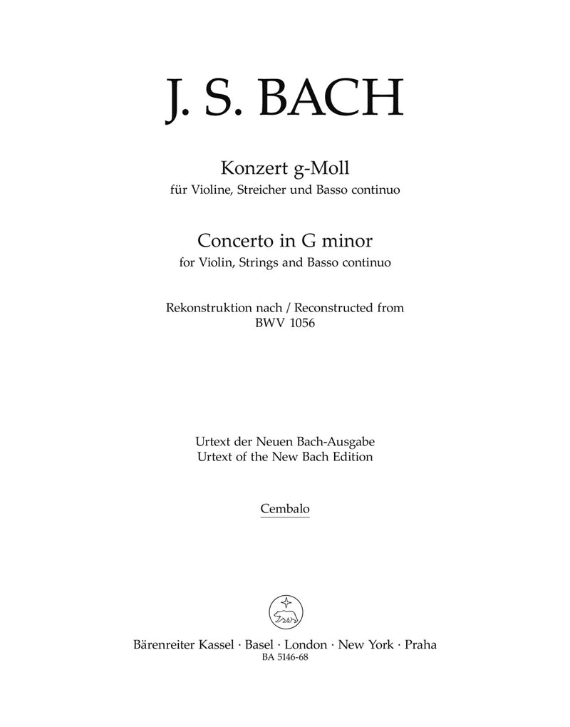Concerto for Violin, Strings and Basso Continuo G minor [harpsichord part]