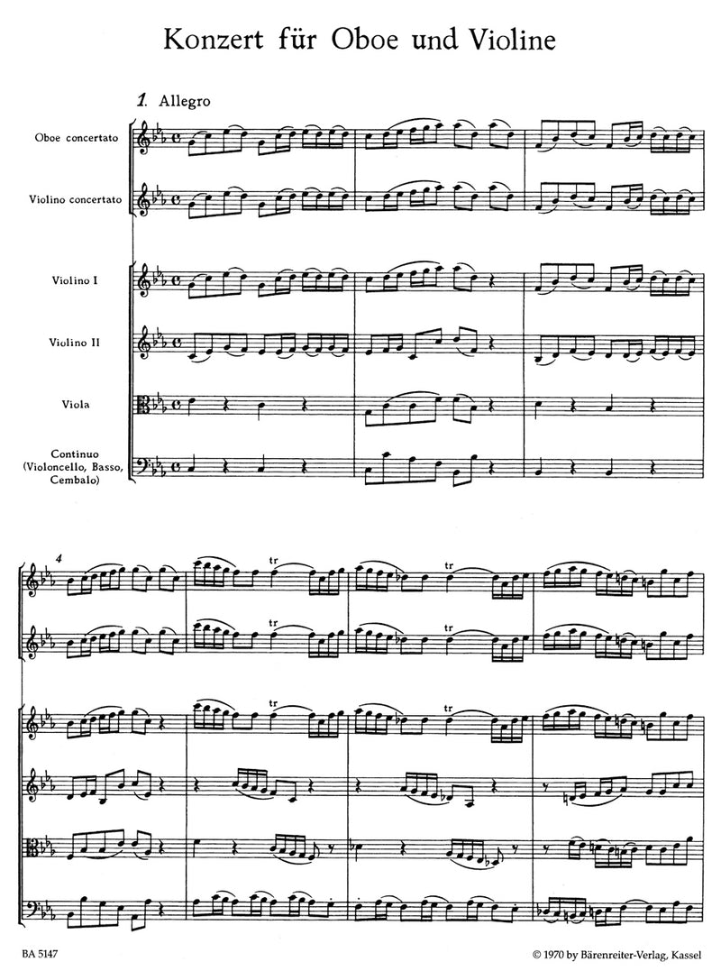 Concerto for Oboe, Violin, Strings and Basso Continuo C minor [score]