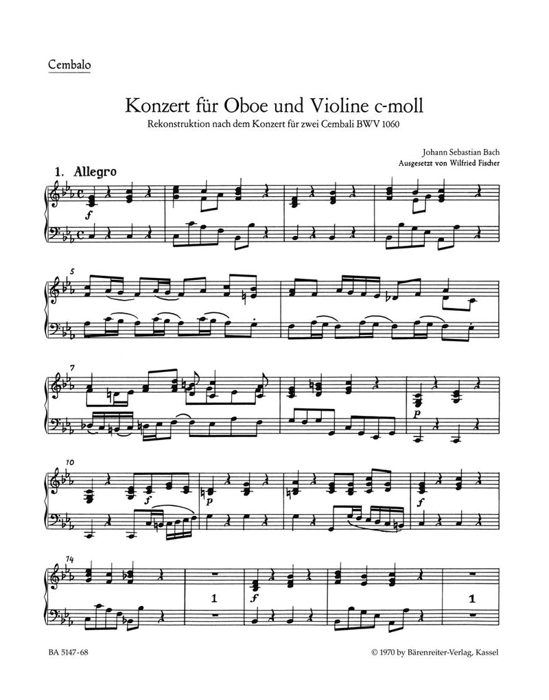 Concerto for Oboe, Violin, Strings and Basso Continuo C minor [harpsichord/Bc part]