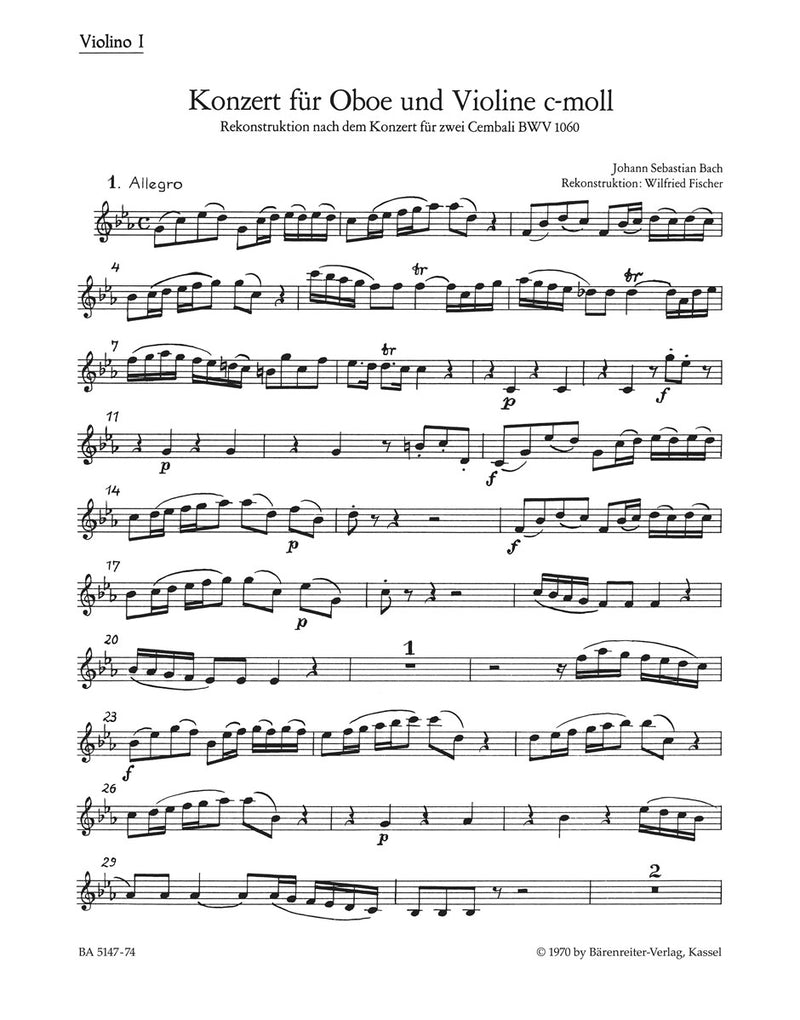 Concerto for Oboe, Violin, Strings and Basso Continuo C minor [violin 1 part]