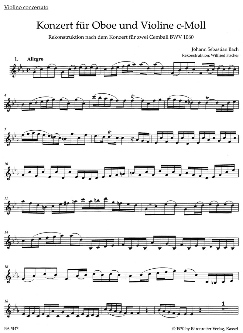 Concerto for Oboe, Violin, Strings and Basso Continuo C minor [violin solo part]