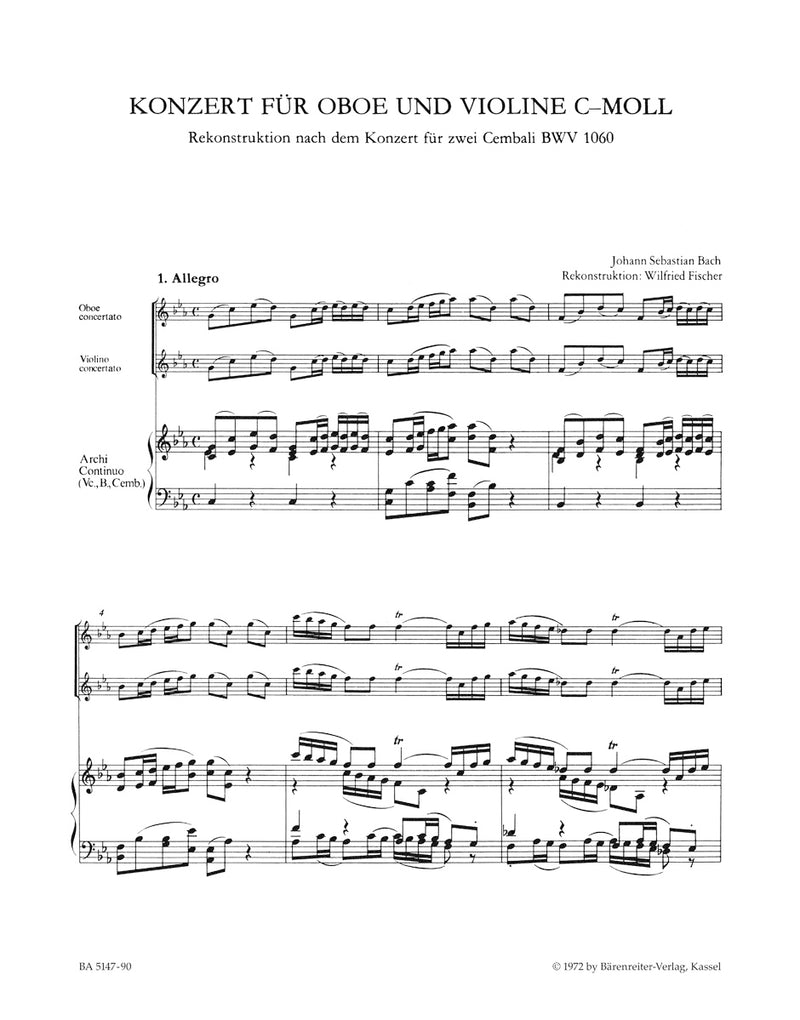 Concerto for Oboe, Violin, Strings and Basso Continuo C minor（ピアノ・リダクション）