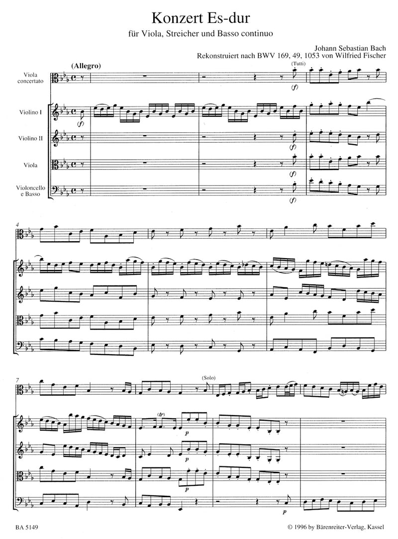 Concerto for Viola, Strings and Basso continuo E-flat major [score]