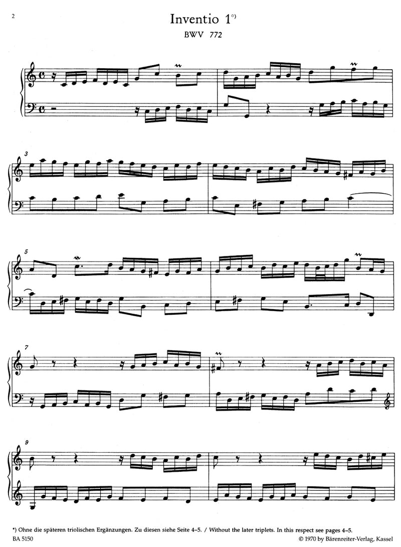 Inventions and sinfonias, BWV 772-801（運指なし） / J.S. Bach (Bärenreiter)