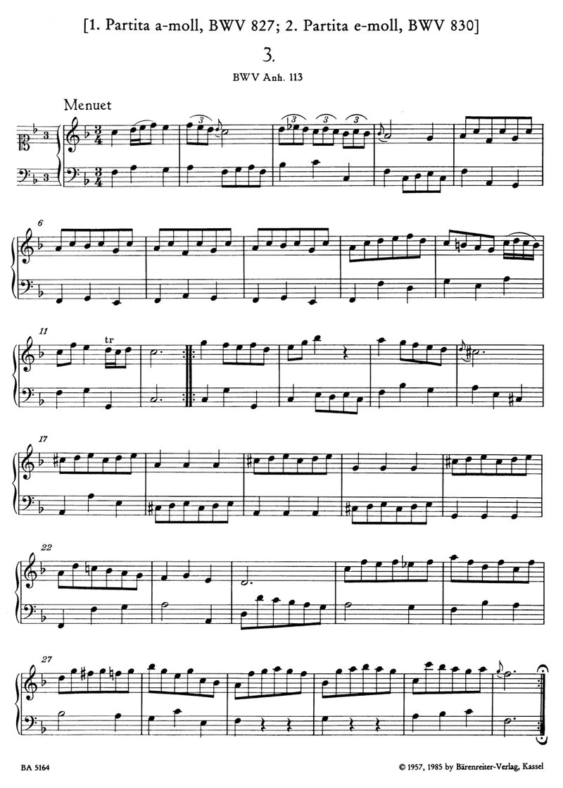 Notebook for Anna Magdalena Bach (1725)（運指なし）