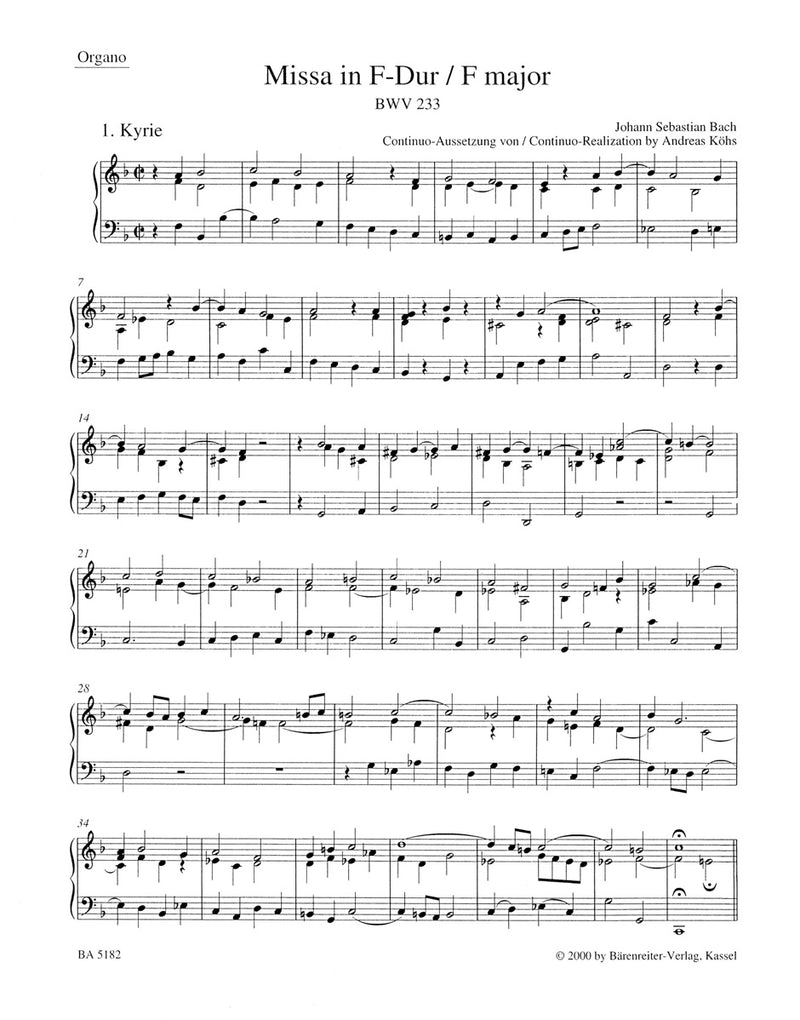 Mass F major BWV 233 "Lutheran Mass 1" [basso continuo/Org part]