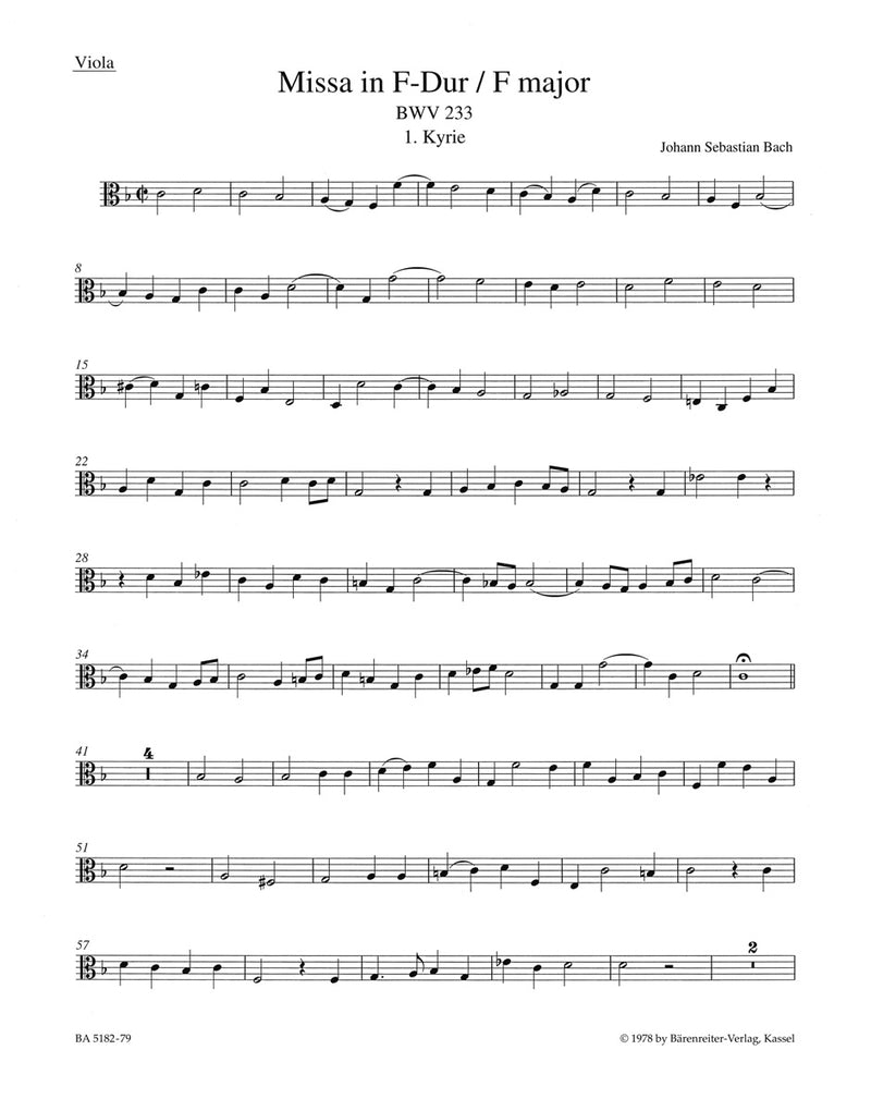 Mass F major BWV 233 "Lutheran Mass 1" [viola part]