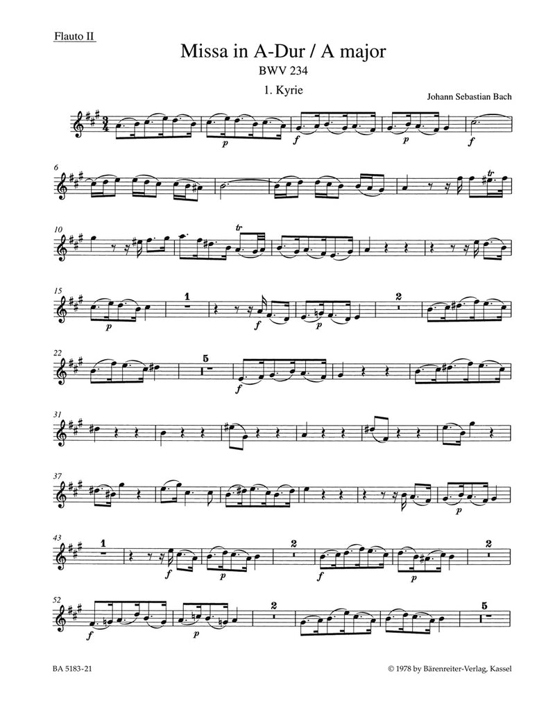 Mass A major BWV 234 "Lutheran Mass 2" [flute 2 part]
