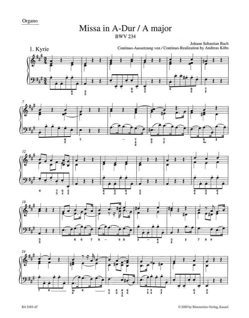 Mass A major BWV 234 "Lutheran Mass 2" [basso continuo/Org part]