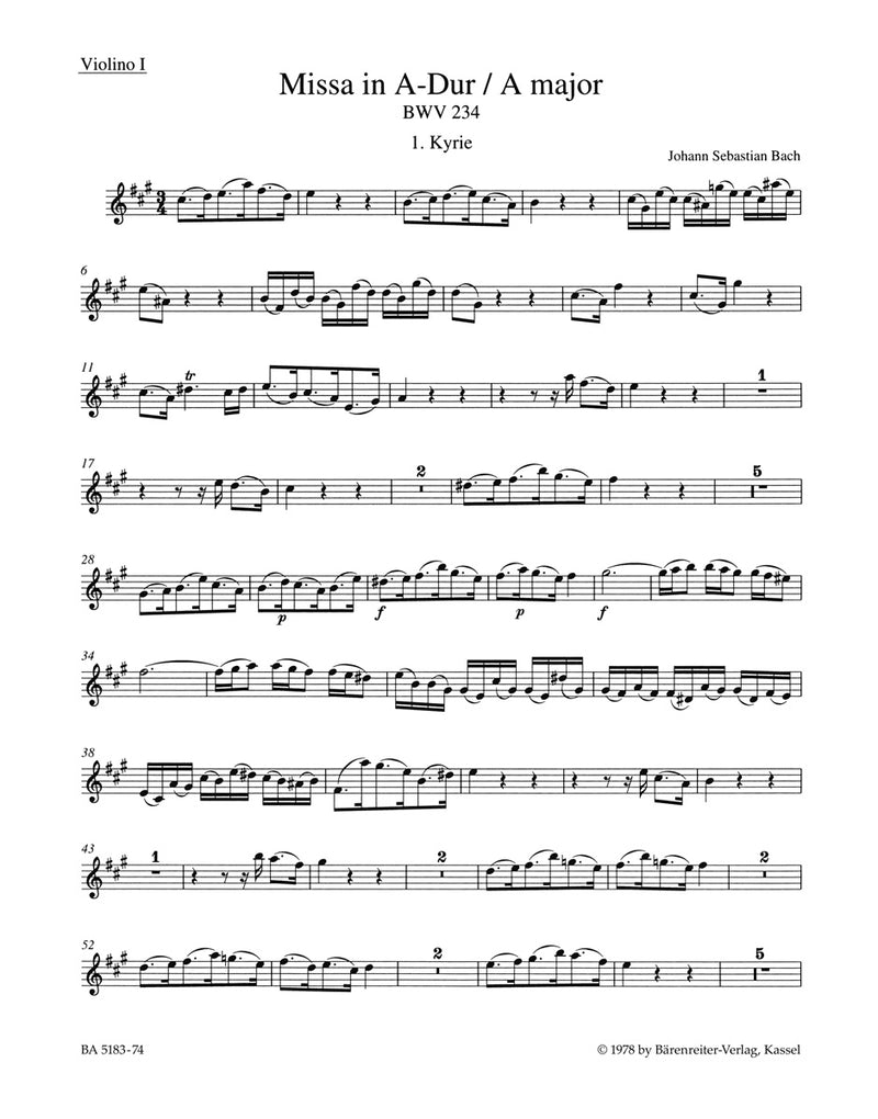 Mass A major BWV 234 "Lutheran Mass 2" [violin 1 part]