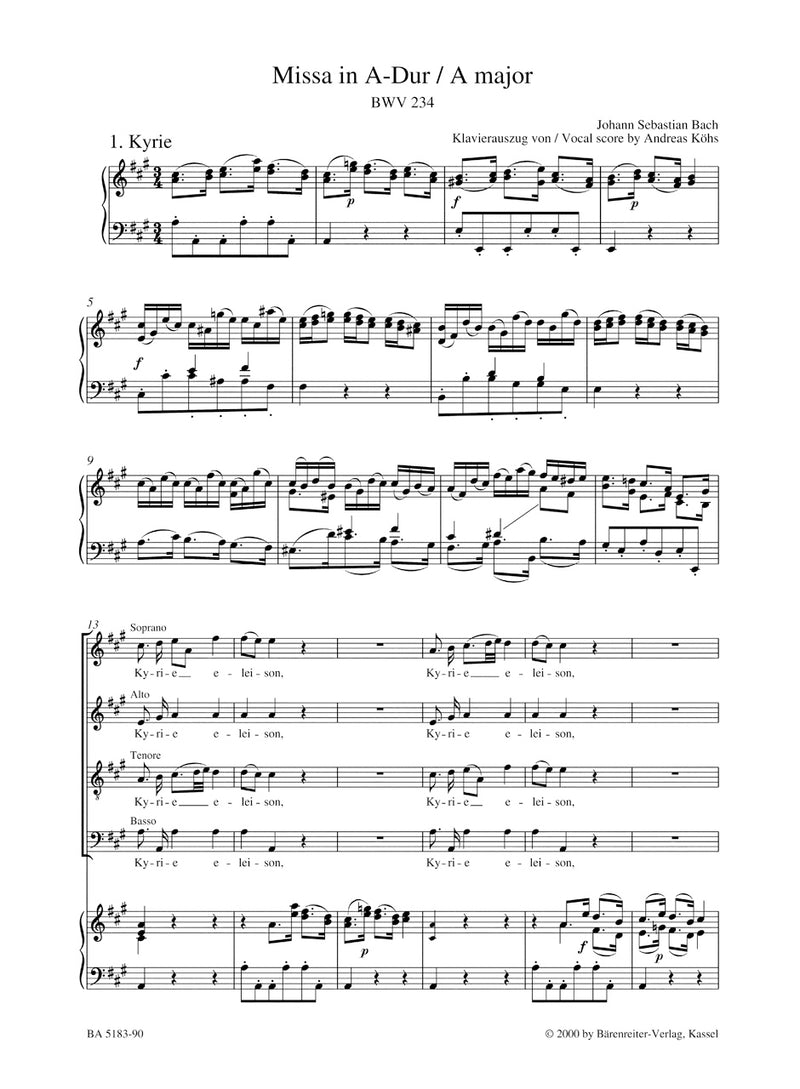 Mass A major BWV 234 "Lutheran Mass 2"（ヴォーカル・スコア）