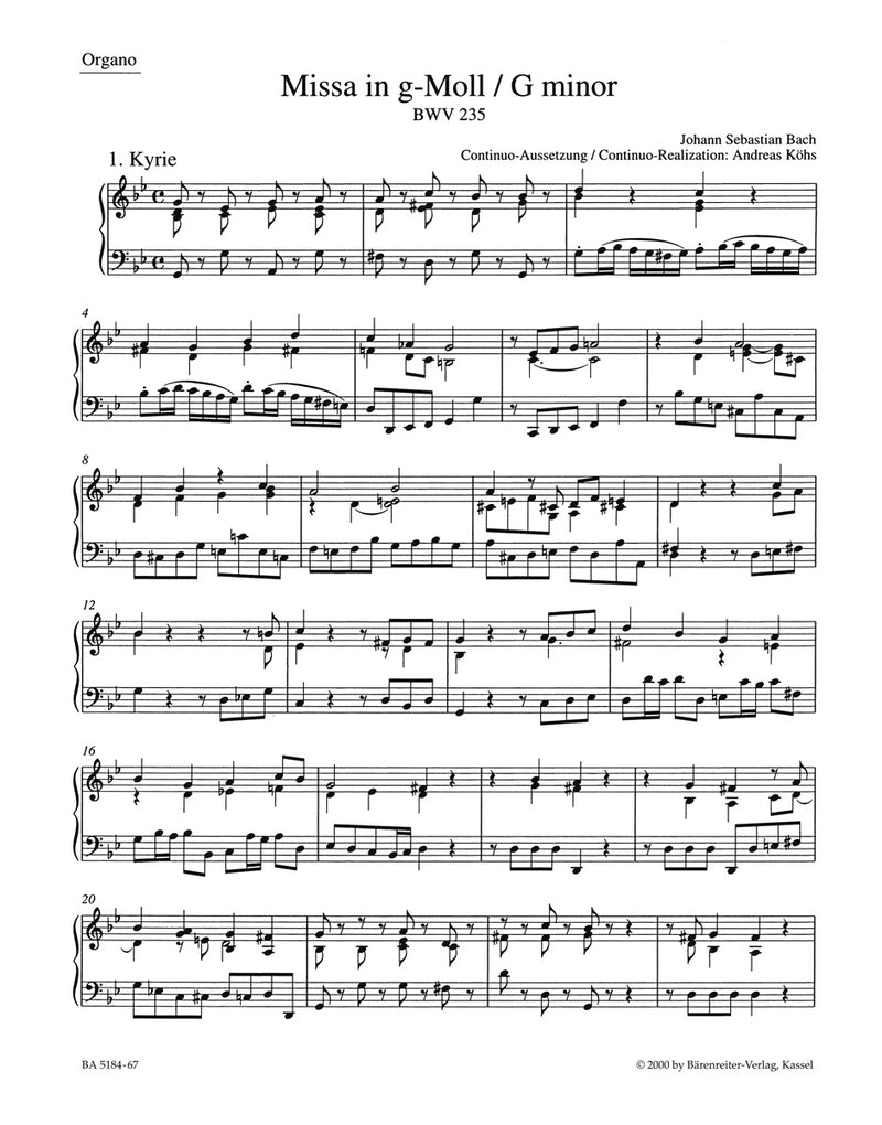Mass G minor BWV 235 "Lutheran Mass 3" [organ part]