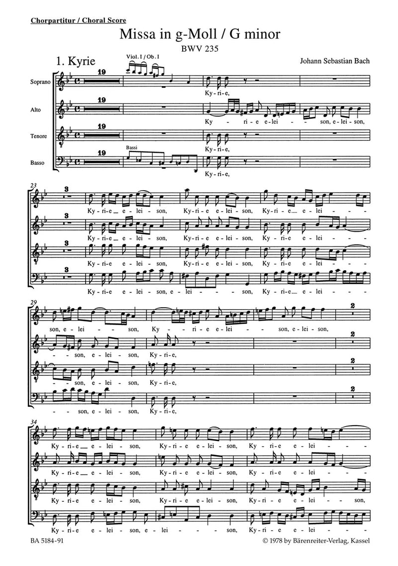 Mass G minor BWV 235 "Lutheran Mass 3" [合唱楽譜]