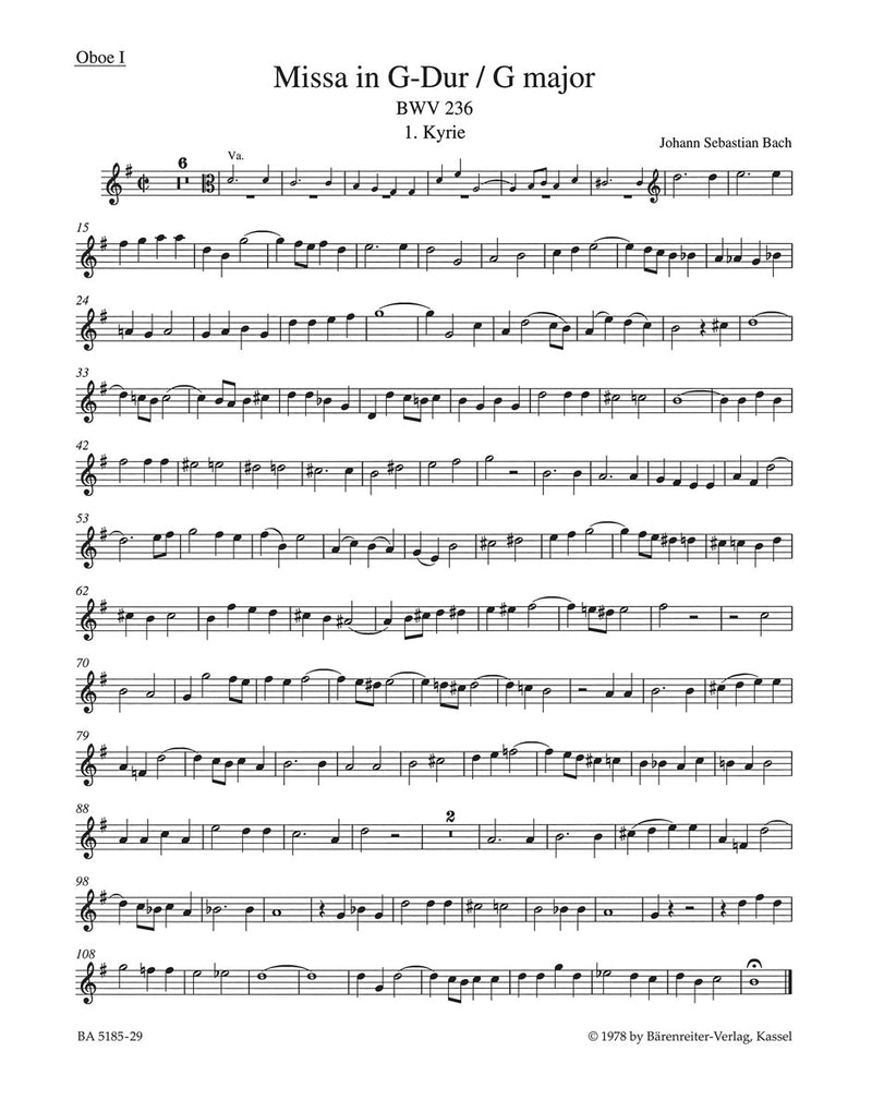 Mass G major BWV 236 "Lutheran Mass 4" [oboe 1 part]
