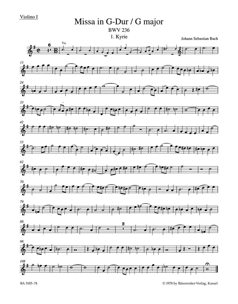Mass G major BWV 236 "Lutheran Mass 4" [violin 1 part]