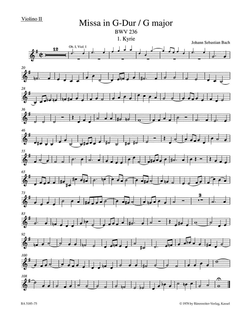 Mass G major BWV 236 "Lutheran Mass 4" [violin 2 part]