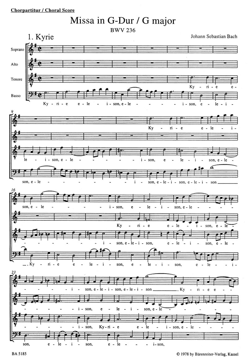 Mass G major BWV 236 "Lutheran Mass 4" [合唱楽譜]