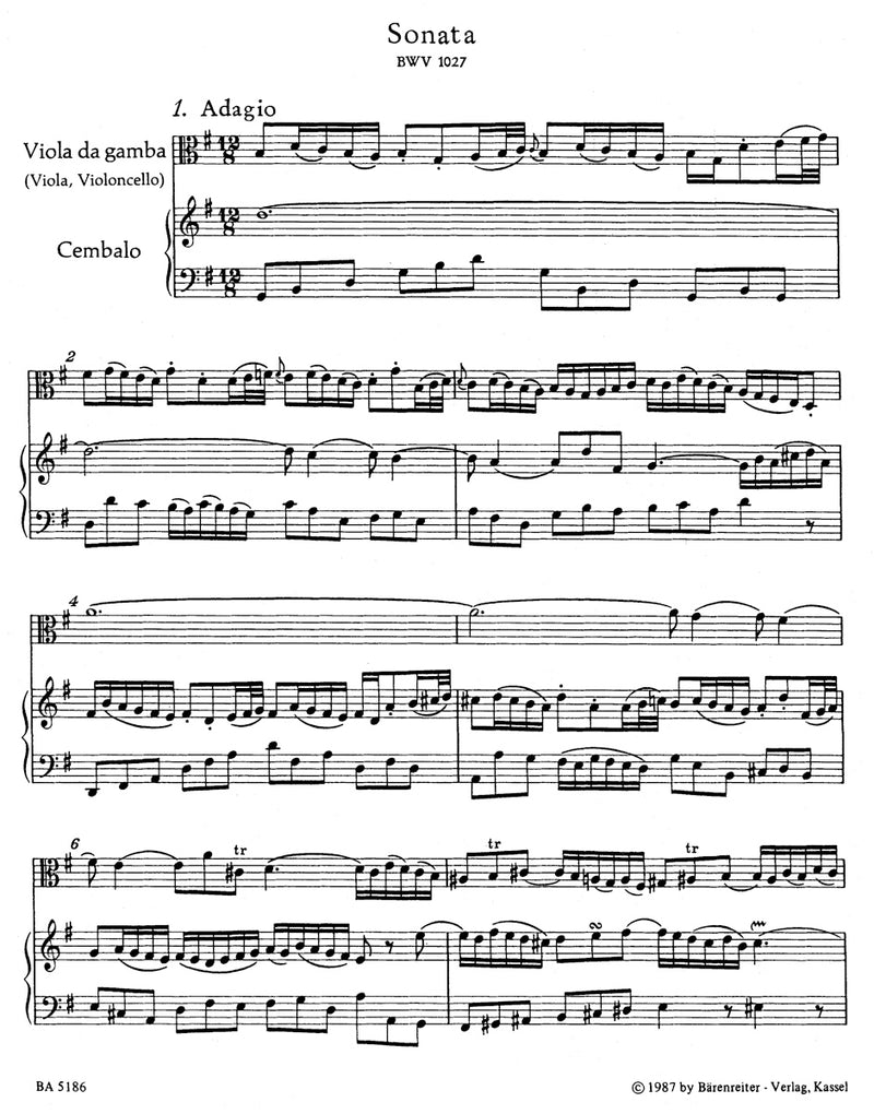 Three Sonatas for Viola (Viola da gamba) and Harpsichord BWV 1027-1029