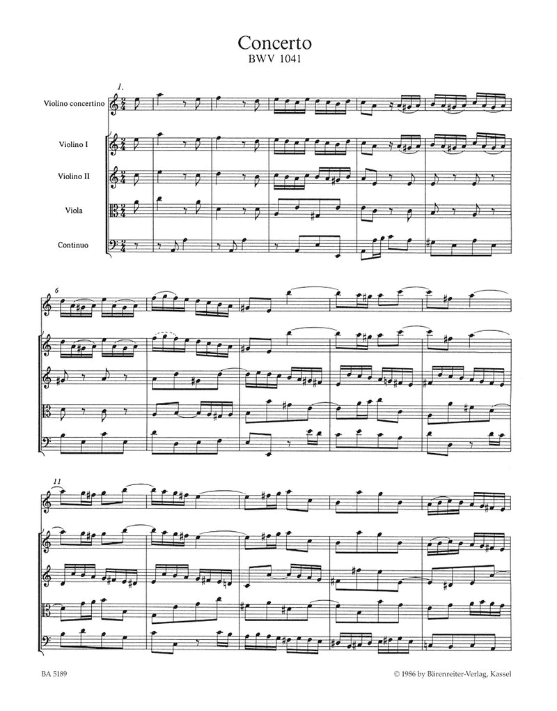 Concerto for Violin, Strings and Basso Continuo A minor BWV 1041 [score]