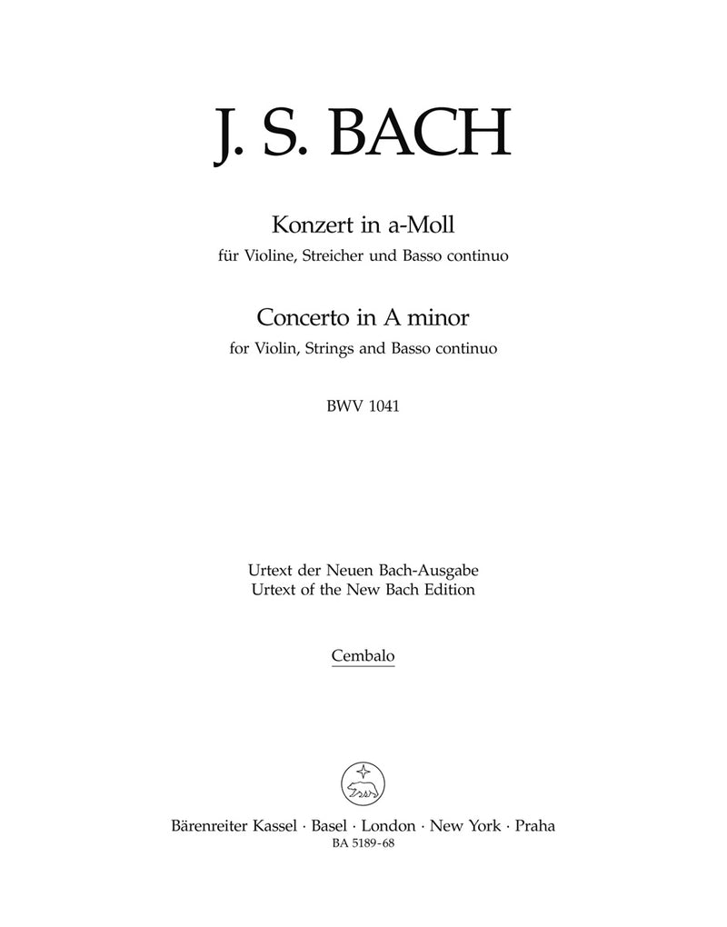 Concerto for Violin, Strings and Basso Continuo A minor BWV 1041 [basso continuo/harpsichord part]