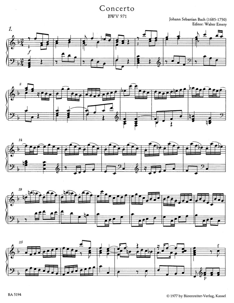 Italian Concerto BWV 971（運指なし）
