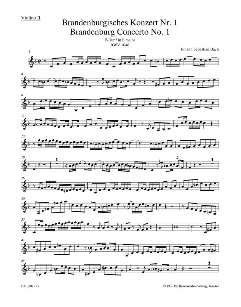 Brandenburg Concerto No. 1 and Original Version "Sinfonia" F major BWV 1046, BWV 1046a [violin 2 part]