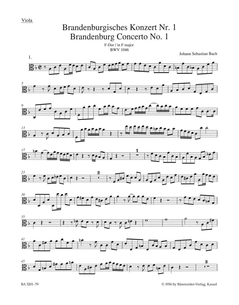 Brandenburg Concerto No. 1 and Original Version "Sinfonia" F major BWV 1046, BWV 1046a [viola part]