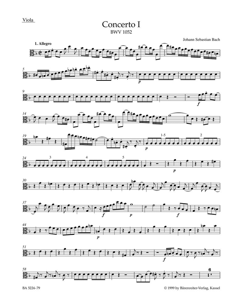 Concerto for Harpsichord and Strings Nr. 1 D minor BWV 1052 [viola part]