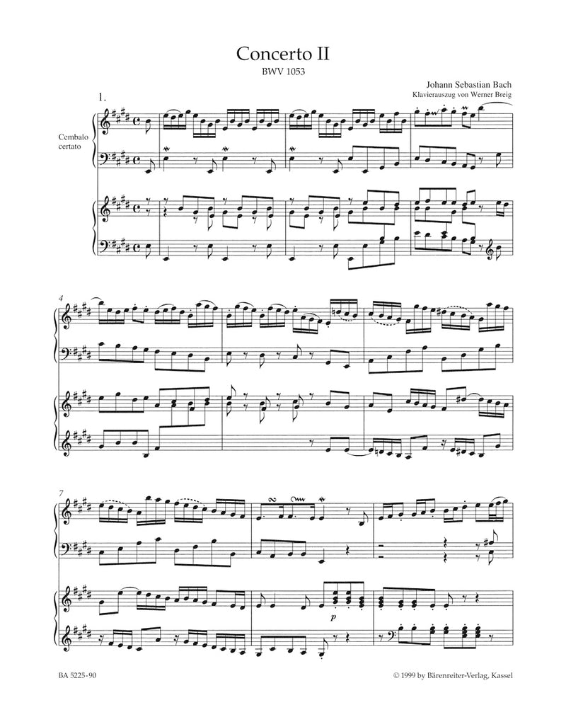 Concerto for Harpsichord and Strings Nr. 2 E major BWV 1053（ピアノ・リダクション）