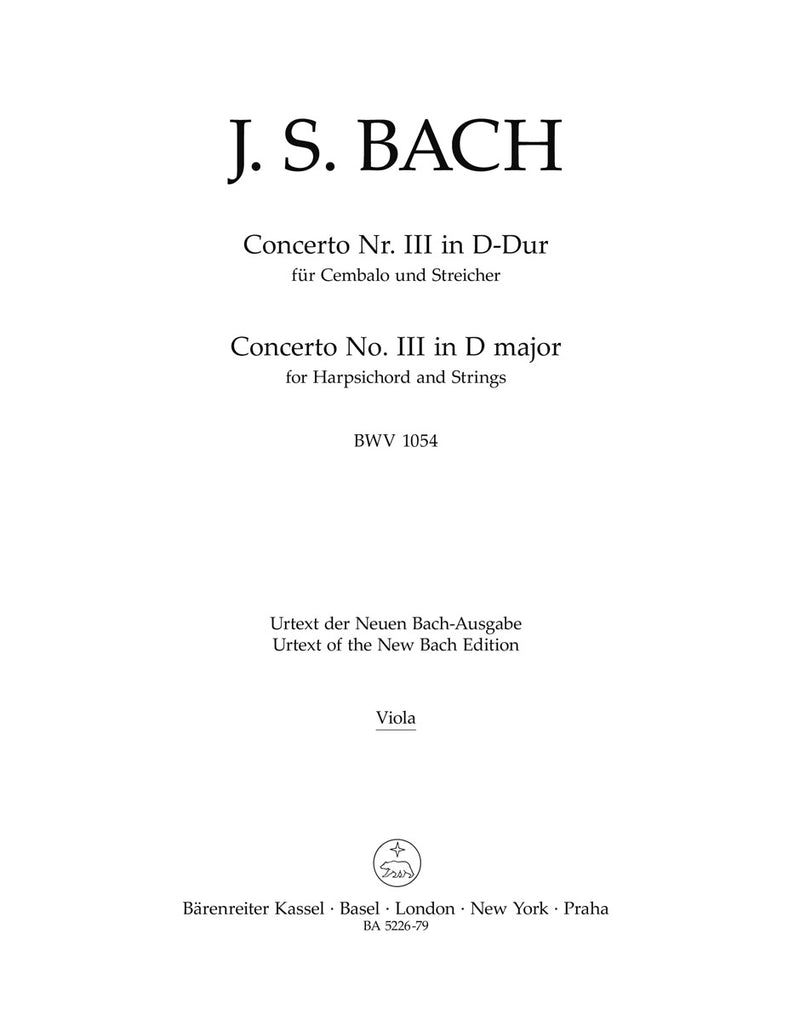 Concerto for Harpsichord and Strings Nr. 3 D major BWV 1054 [viola part]