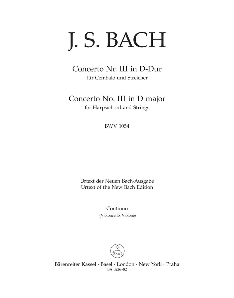 Concerto for Harpsichord and Strings Nr. 3 D major BWV 1054 [cello/double bass part]