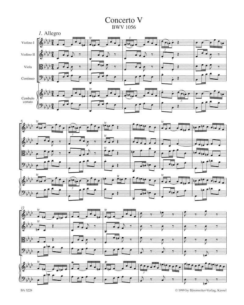 Concerto for Harpsichord and Strings Nr. 5 F minor BWV 1056 [score]