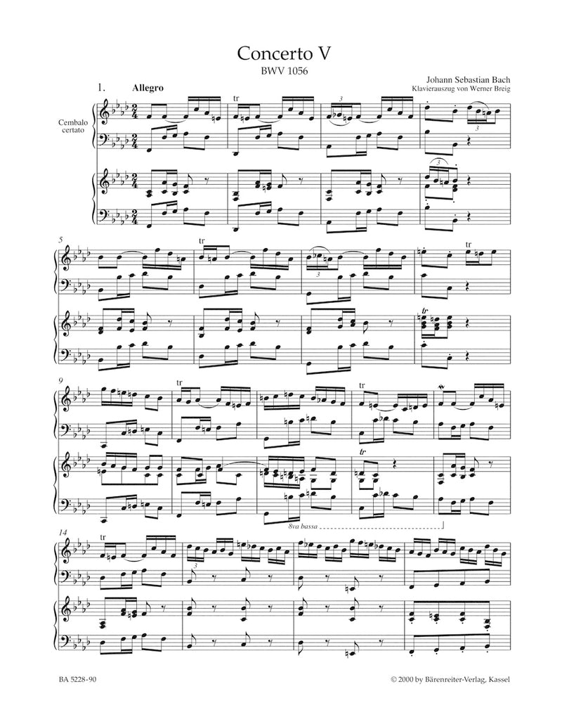 Concerto for Harpsichord and Strings Nr. 5 F minor BWV 1056（ピアノ・リダクション）