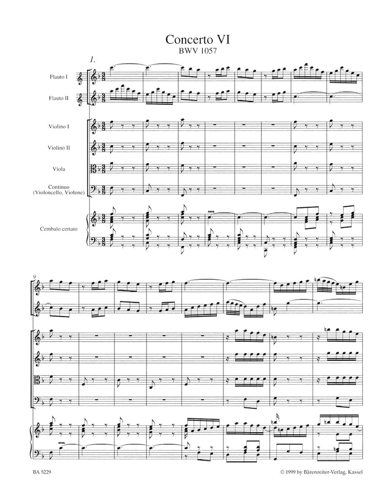 Concerto for Harpsichord, two Recorders and Strings Nr. 6 F major BWV 1057 [score]