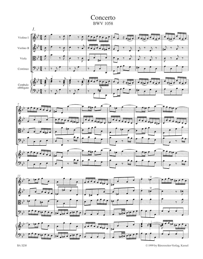 Concerto for Harpsichord and Strings G minor BWV 1058 [score]