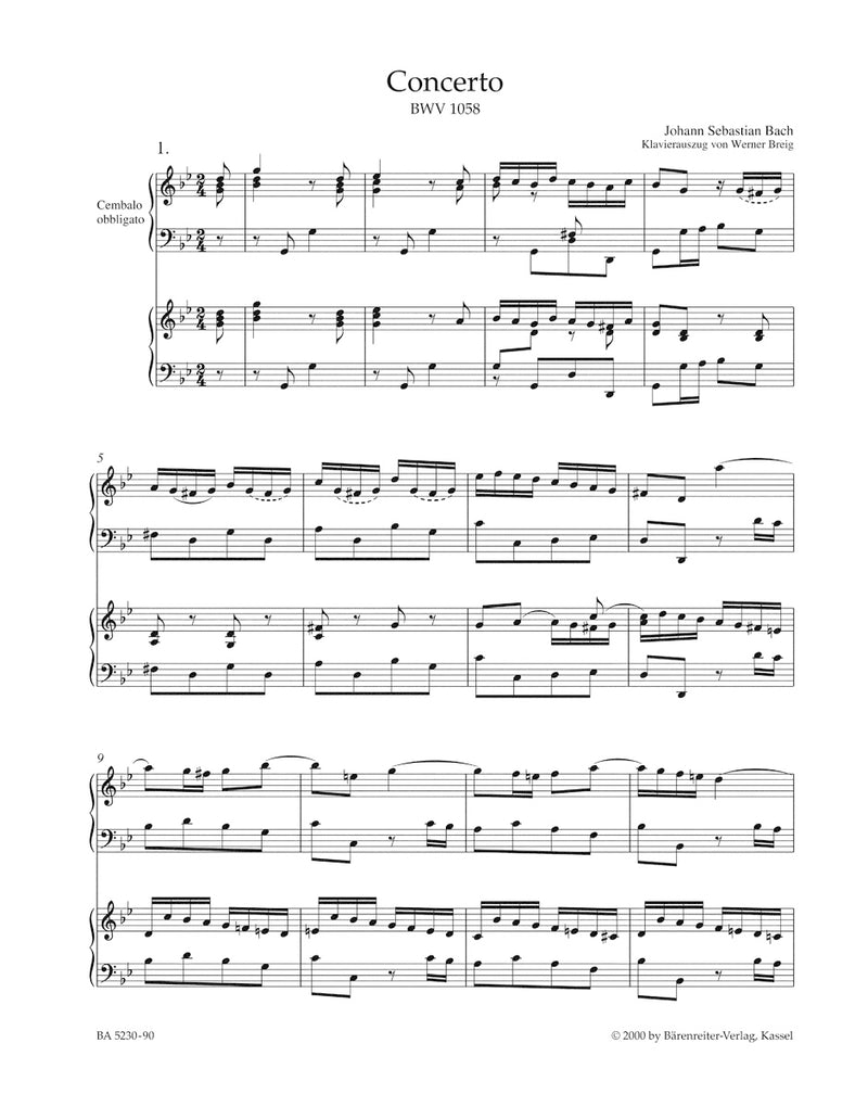 Concerto for Harpsichord and Strings G minor BWV 1058 （ピアノ・リダクション）
