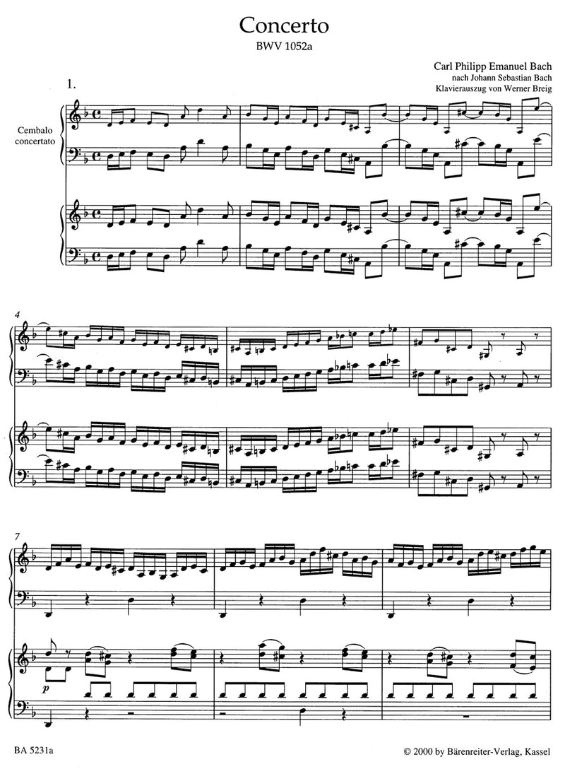 Harpsichord Concerto D minor BWV 1052a (based on Johann Sebastian Bach. First edition)