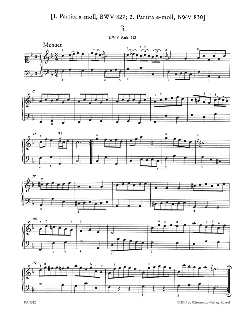 Notebook for Anna Magdalena Bach (1725)（運指あり）