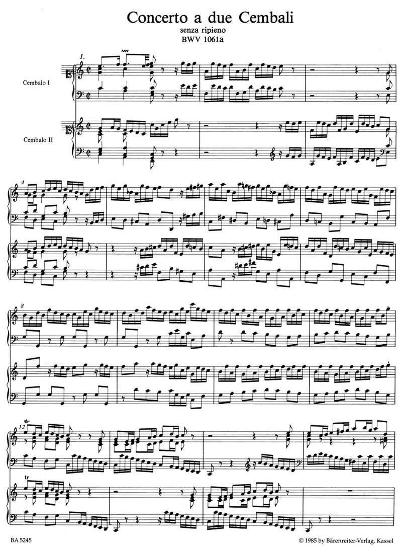 Concerto a due Cembali senza ripieno C-Dur BWV 1061a