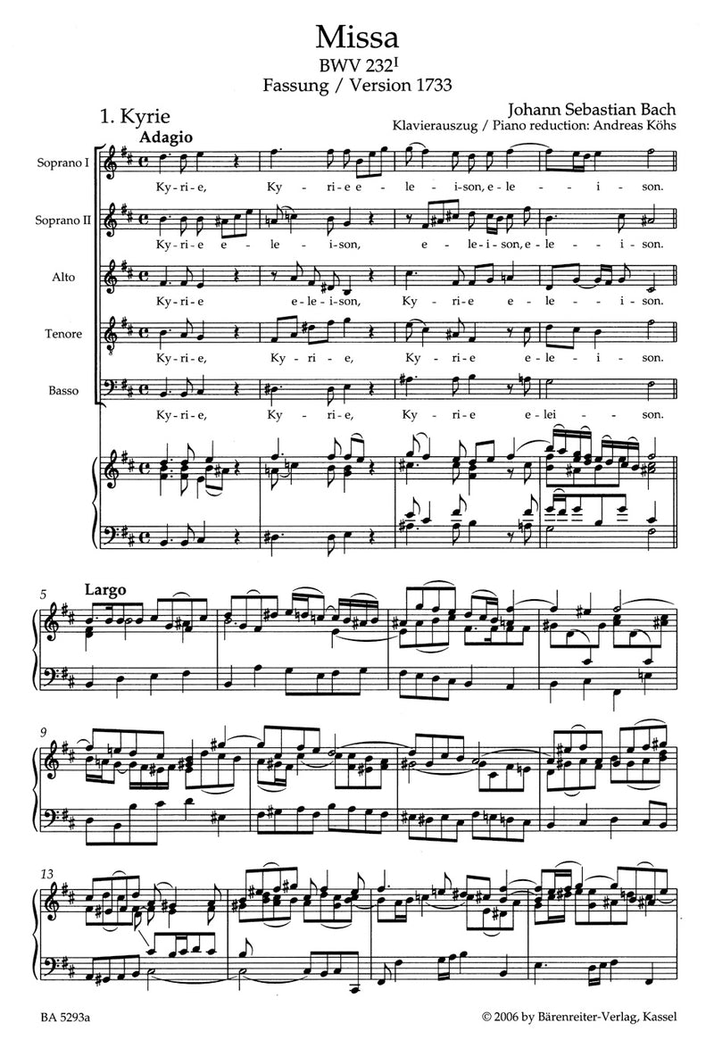 Mass B minor BWV 232 (Early Versions)（ヴォーカル・スコア）