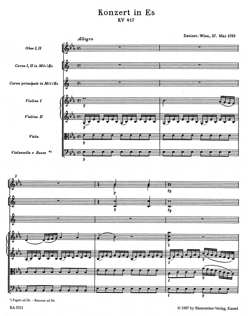 Concerto for Horn und Orchestra Nr. 2 E-flat major K. 417 [score]